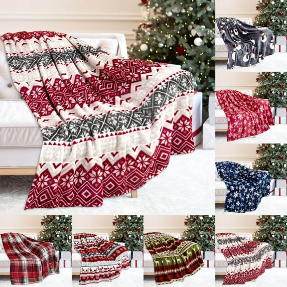Up to 50% off!Clearance Winter Christmas Blanket Holiday Reindeer Snowflake Printed Flannel Winter Warm Sofa Decoration Cover Blanket on Clearance!