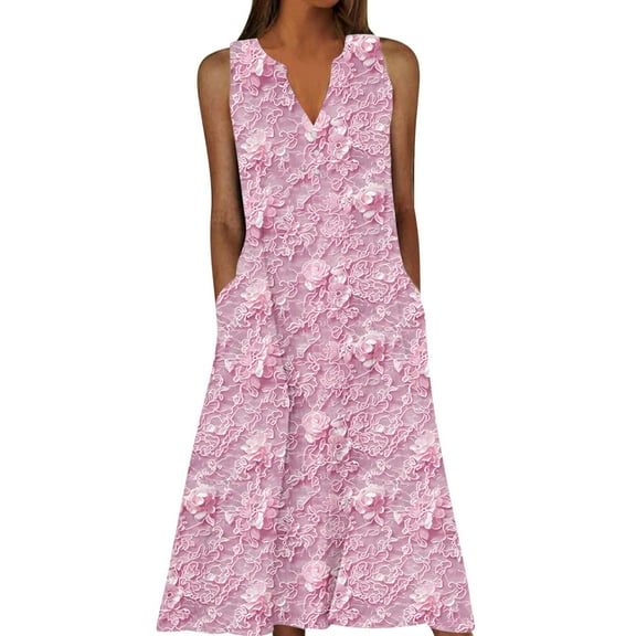 HomeGardon Summer Dresses Dresses for Women Summer Casual Dress Gradual Sleeveless Neck V-Neck Long Dress,S-XXXXXL