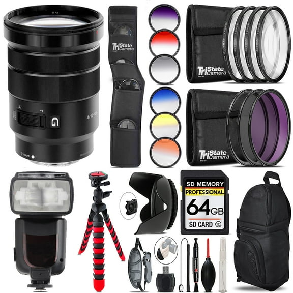 Sony E PZ 18-105mm f/4 G OSS Lens  13 Piece Filter & More- 64GB Accessory Kit