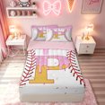 thumbnail image 2 of meiyoeat Waffle Monogrammed P Zipper Twin Comforter Sets with Fitted Sheet and 2 Pillowcases for Boys, Ice Cream Baseball Zipper Bedding Set, Pink Yellow, Pink Reversible, 4pcs, 2 of 6