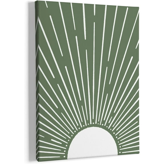 Vintage Abstract Boho Sun Framed Canvas Painting Wall Art Decor, Bohemia Boho Sunrise Sunshine Wall Art Artwork Home Decoration For Living Room Yoga Bedroom Bathroom 11x14 Inch (green)