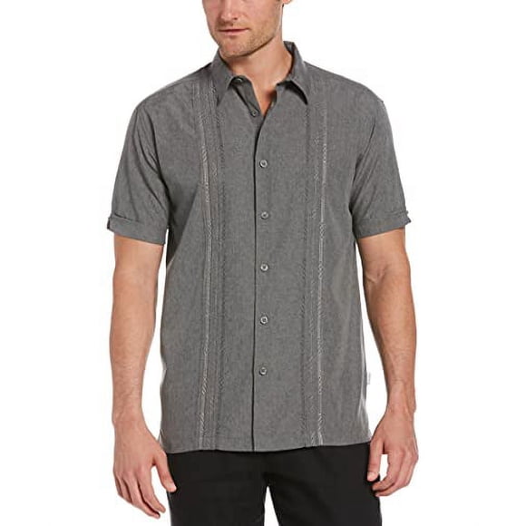 Cubavera Men's Chambray Pintuck Short Sleeve Button-Down Shirt (Size Small-4x Big & Tall), Steeple Gray, XX-Large Big Tall