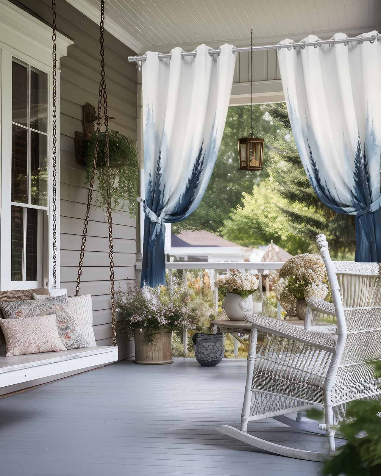 nqOlkjepod Outdoor Curtains for Patio Waterproof, Ink Blue Forest Outdoor Privacy Panels Grommet, Ombre Tree Abstract Art Blackout Outside Curtains for Porch/Cabana/Pergola/Gazebo 54"x84", 2 Panels
