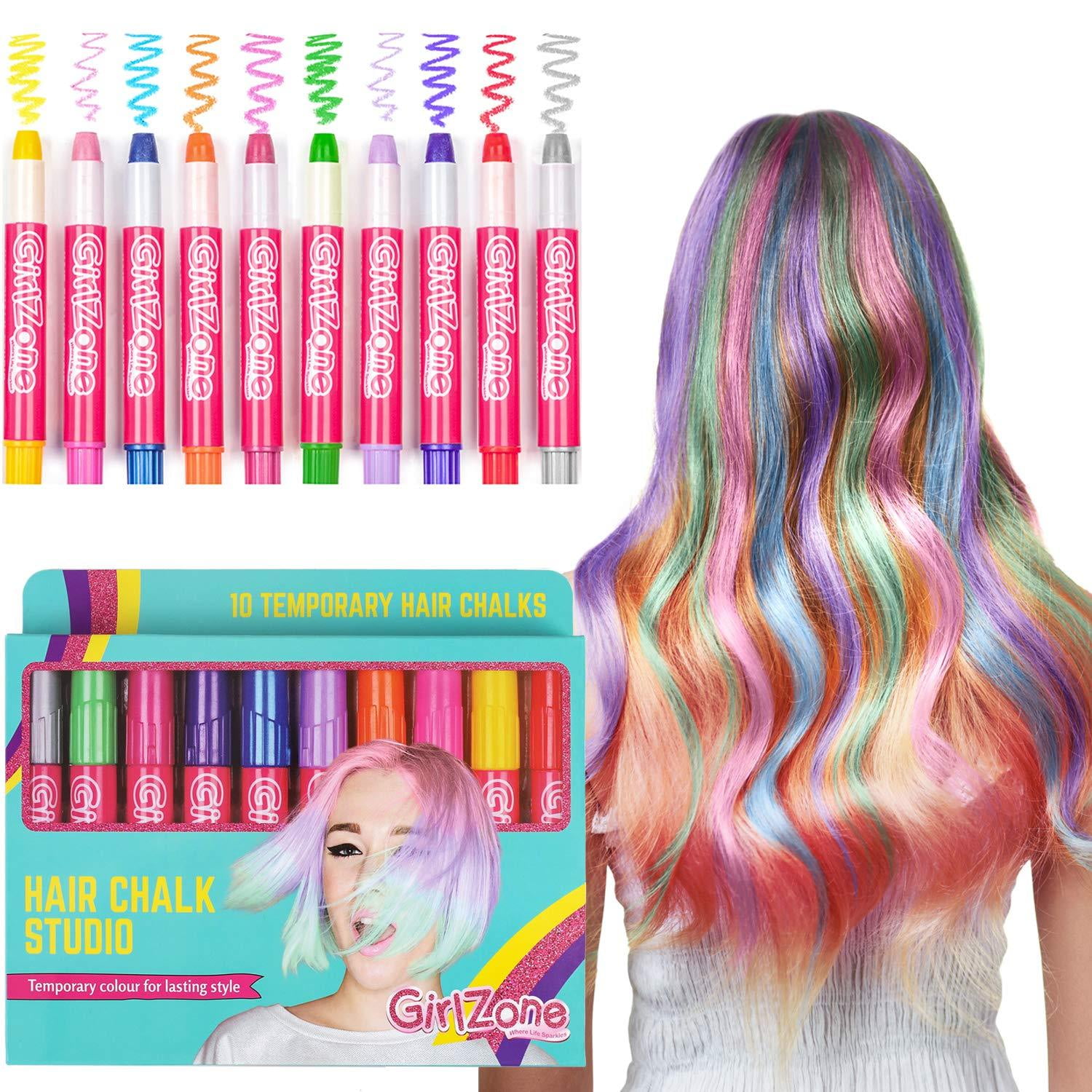 Hair Chalk Birthday Gifts For Girls - 10 Colorful Hair Chalk Pens. Temporary Color, Presents For Girls Of All Ages