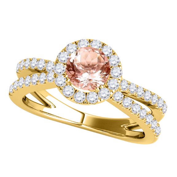 Aonejewelry 1.40 Carat Halo Morganite-Diamond Engagement Ring In 14k Yellow Gold