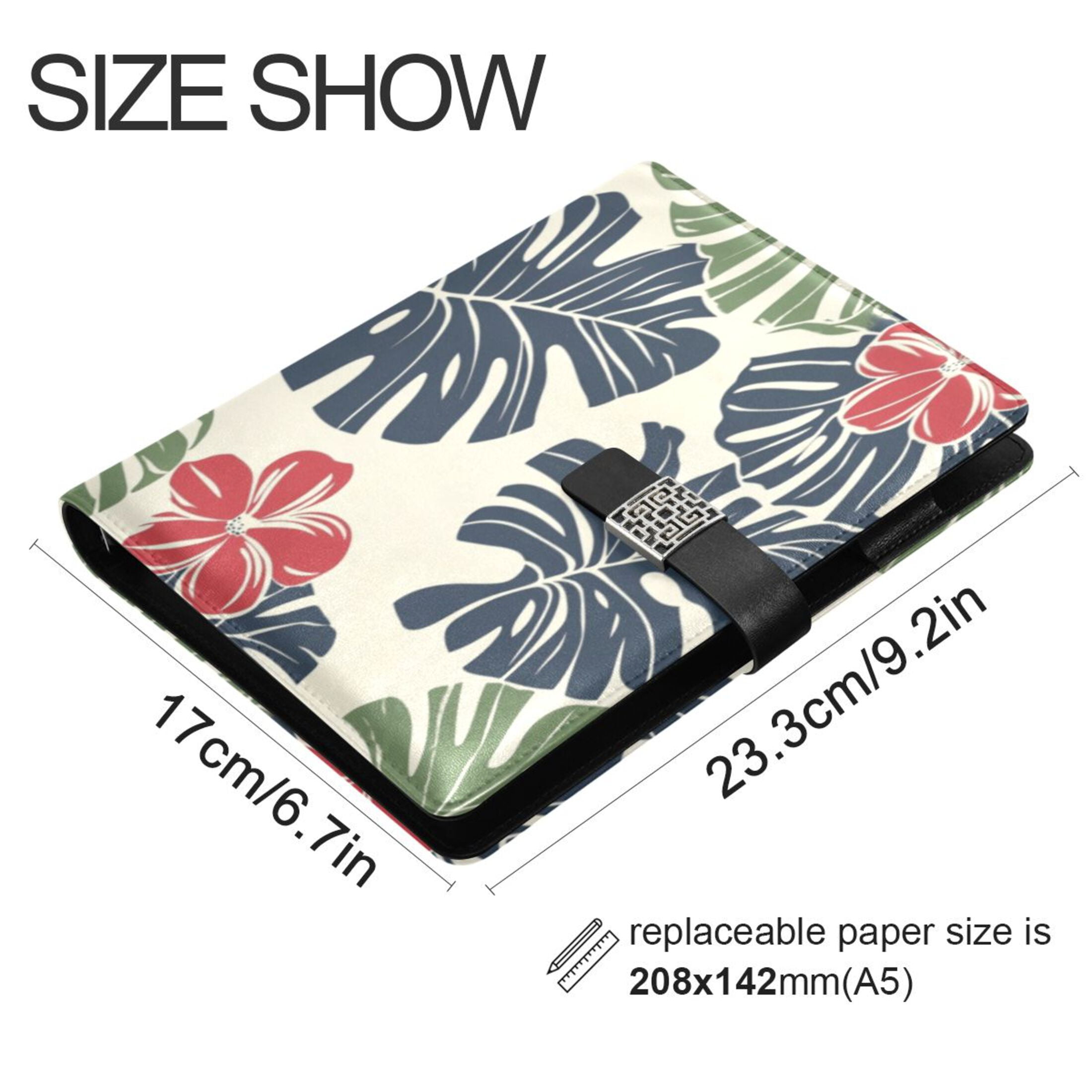 Leather Planner Leather Notebook Notebook Journal Binder Design Pen Pocket Design Convenient for Storage Hawaiian Flower Cartoon
