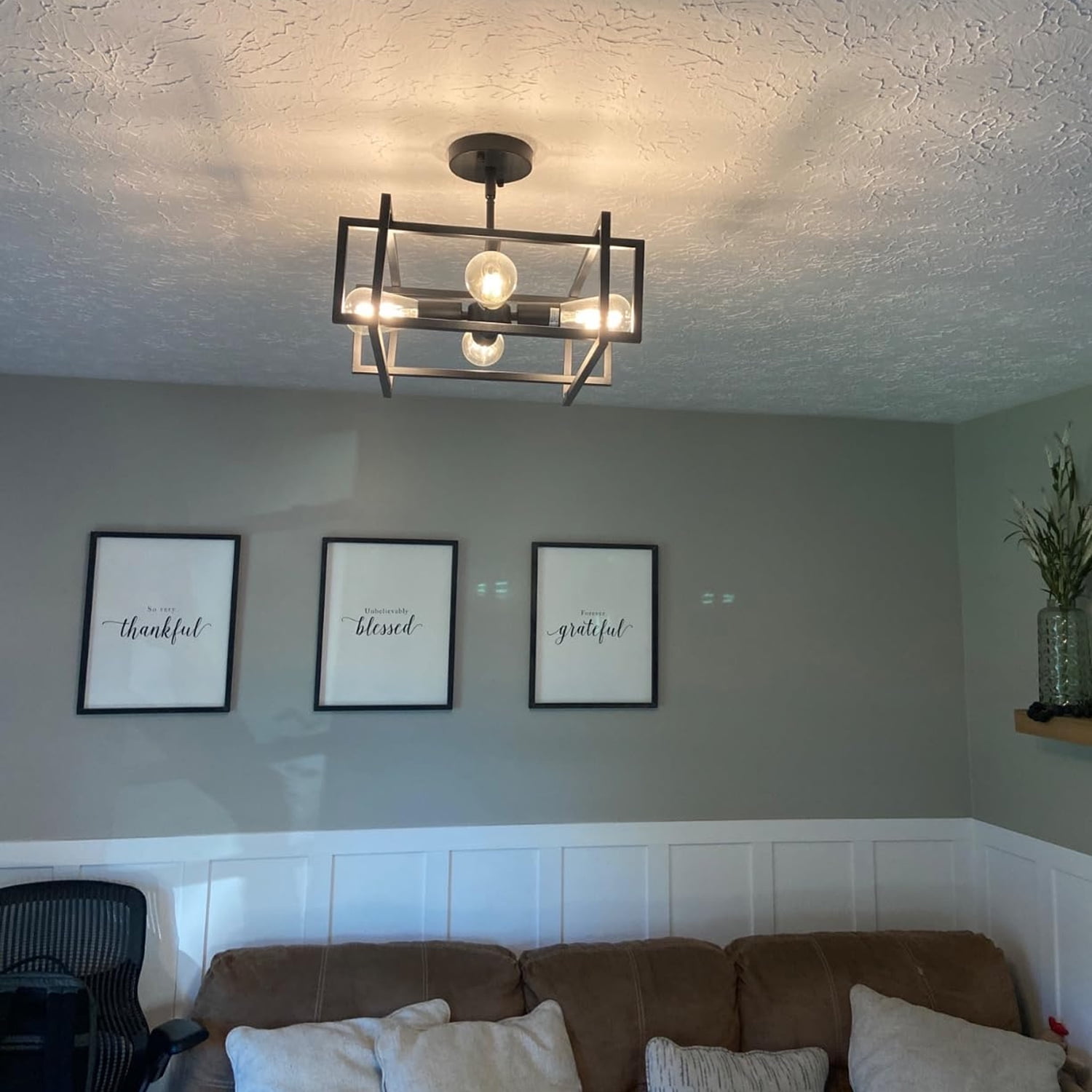 4-Light Farmhouse Semi Flush Mount Ceiling Light Fixtures Dining Room Ceiling Lighting Industrial Ceiling Lamp for Hallway Kitchen Bedroom Dining Room Entryway Foyer