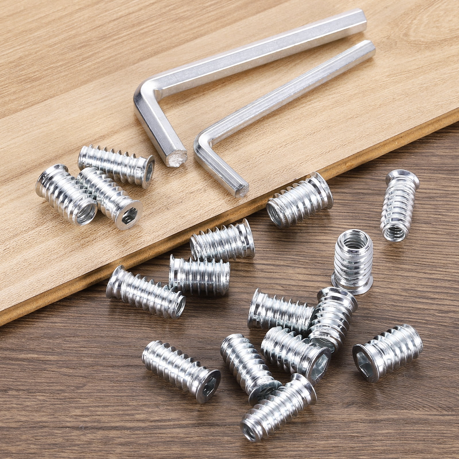 100 Pcs Threaded Insert for Wood, 1/4 - 20 Threaded Studs 15mm Length, Silver