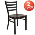 thumbnail image 3 of BizChair 2 Pack Black Ladder Back Metal Restaurant Chair - Mahogany Wood Seat, 3 of 13