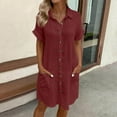 thumbnail image 2 of Kaemgyyd Dresses for Women Rolled up Short Sleeve Button down Casual Dresses Summer Loose Beach Shirt Dresses with Pockets, 2 of 6