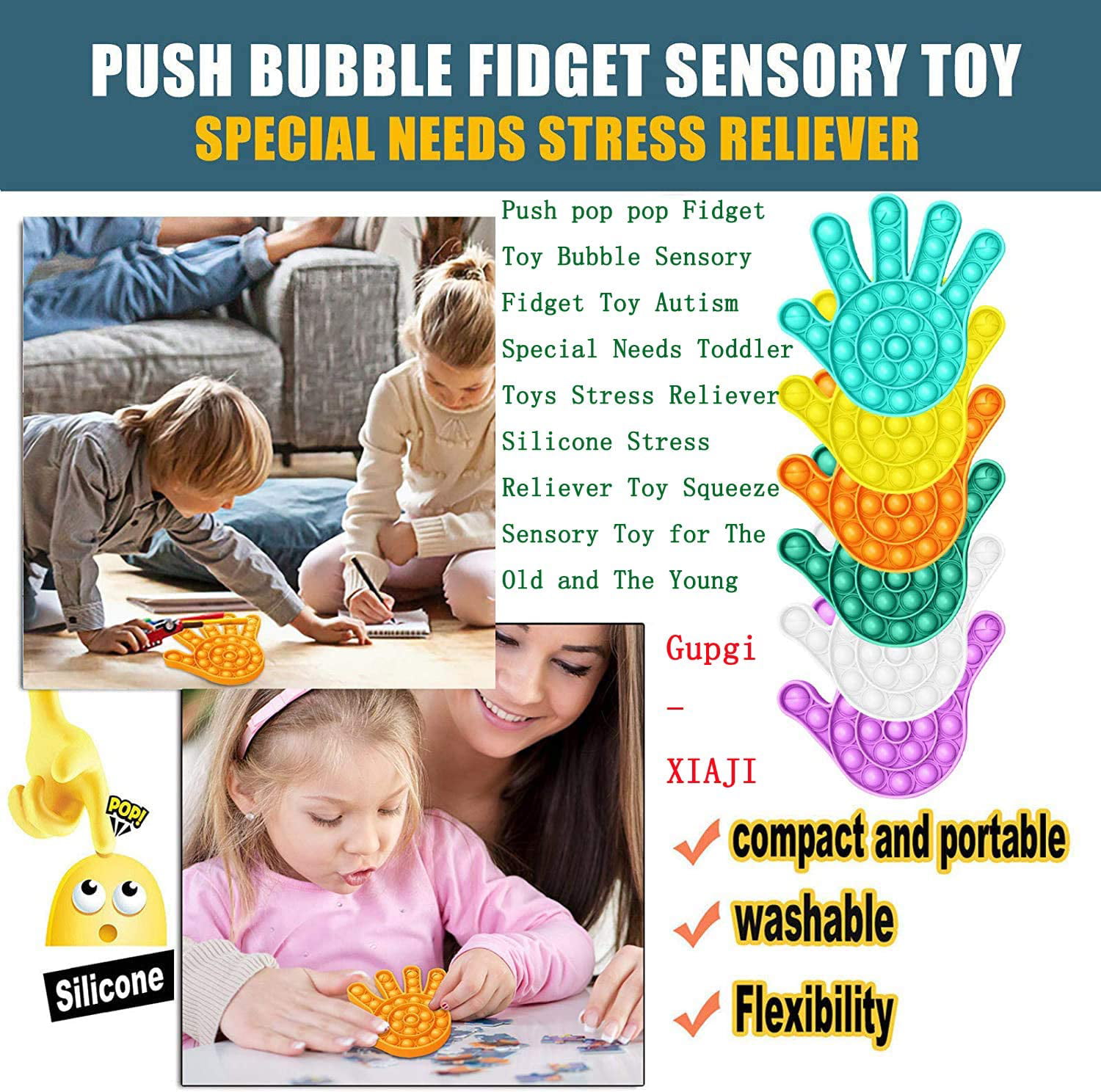 Bubble Sensory Fidget Toy,Autism Special Needs Stress Reliever Silicone Stress Reliever Toy,Squeeze Sensory Toy Circularity Purple+Green+Yellow 