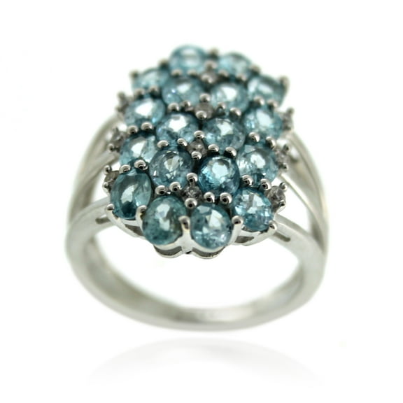 925 Sterling Silver Blue Zircon, White Natural Zircon Ring