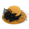 thumbnail image 2 of Only Moment Yellow Women's Autumn Winter Floral Round Top Tweed Winter Spring Autumn Wedding Tea Parties Daily Wear Vintage Felt Cloche Hat M, 2 of 3