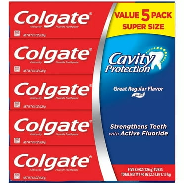 Colgate Cavity Protection Toothpaste with Fluoride, Regular Flavor, 8oz (5 Pack)