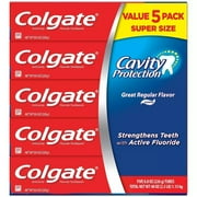 Colgate Cavity Protection Toothpaste with Fluoride, Regular Flavor, 8oz (5 Pack)