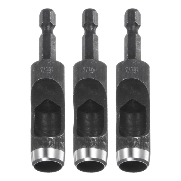 Juego de 3 punzones huecos de cuero con vástago hexagonal de 1/4 para taladros, punzón rotativo de 7/16" para trabajos de cuero
