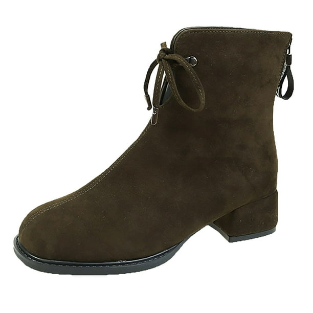 NECHOLOGY Zapatos Botines de mujer Europa y los Unidos y el comercio exterior de los Unidos para botas gruesas con cabeza redonda después de la correa Modelos clásicos y botines Botas (Green 8)