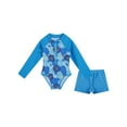 thumbnail image 3 of Yeahdor Kids Girls Rash Guard Swimsuit 2 Piece Set Floral Print One-Piece Swimsuit with Shorts Light Blue 14, 3 of 7