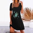 thumbnail image 2 of asdoklhq Womens Plus Size Clearance $5 ,Casual Loose Dress for Women,Womens O-Neck Sleeve Sundress Swing Flowy Mini Dress Solid Dress, 2 of 5