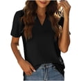 thumbnail image 2 of Puntoco Mujer Suelta Casual Manga Corta Cuello en V Sólido Blusa Casual Camiseta Túnica tops Puntoco Puntoco-5154, 2 of 9