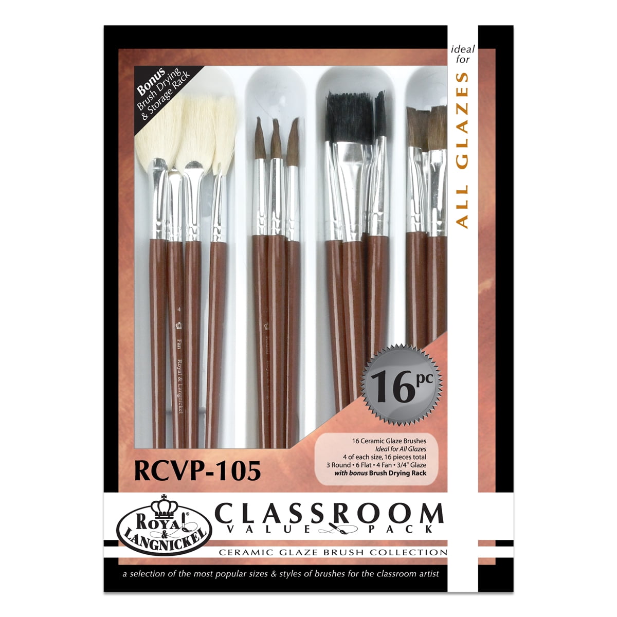Royal & Langnickel - 16pc Ceramic Glaze Classroom Value Pack