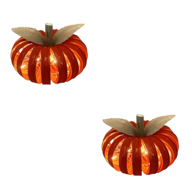 Wosthever Ahorro de energía Calabaza de Halloween Luz hueca con Apagado Luces LED Decoración portátil Naranja Naranja 2Conjunto