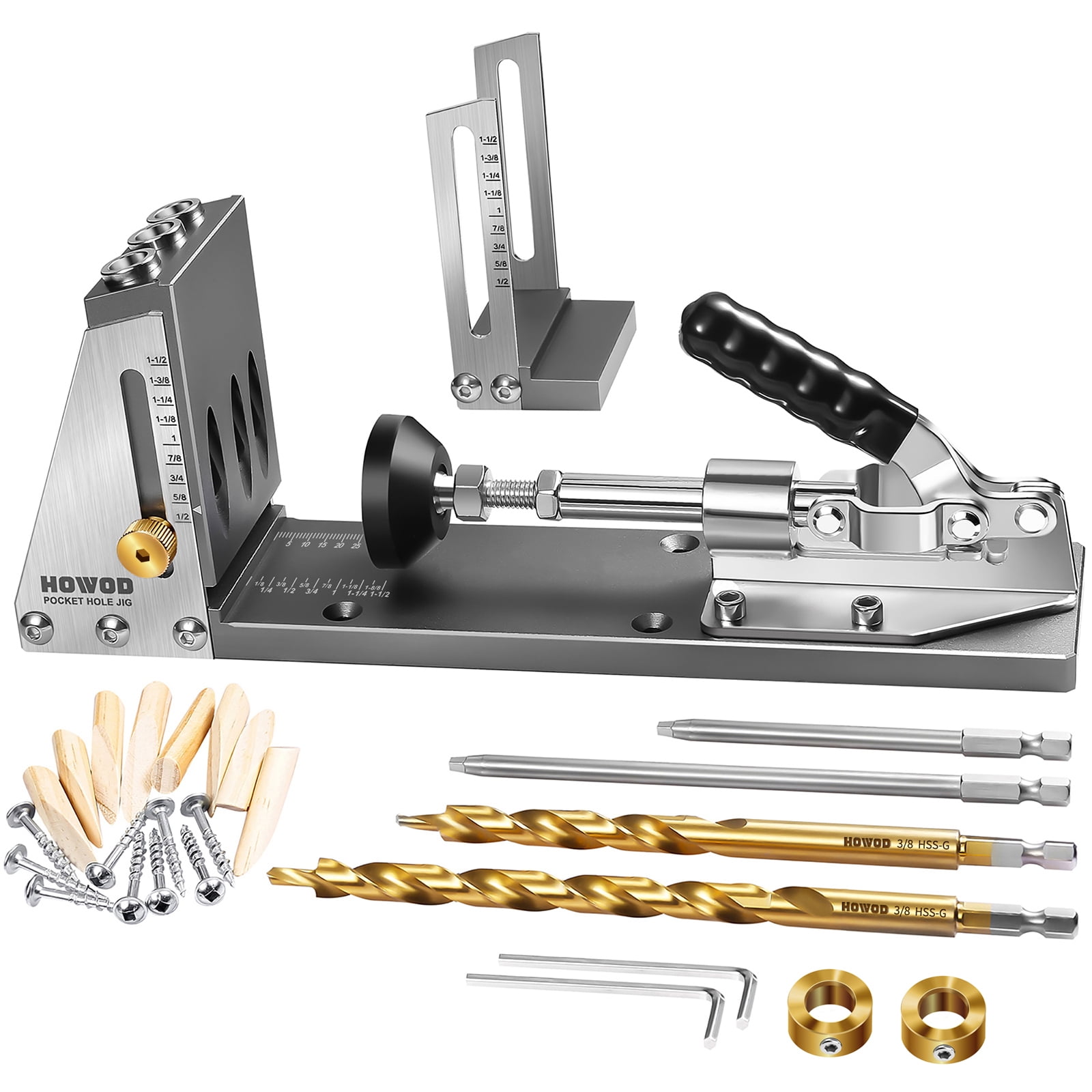HOWOD Pocket Hole Jig Kit, Professional and Upgraded AllMetal Pocket Screw Jig.