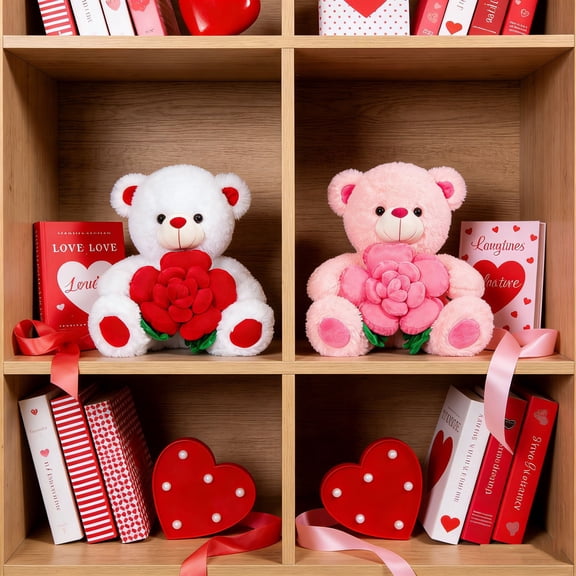 Valentine’s Day Heart Stuffed Bear Doll - Soft Cozy Plush Toy for Special Occasions/Daily Home Decor, Perfect Romantic Gift for Lovers, Cute Holiday Ambiance Accent, 12in, Pink