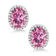 thumbnail image 2 of Gem Stone King 925 Sterling Silver Pink Moissanite Stud Earrings for Women (4.48 Cttw, Oval 9X7MM), 2 of 5