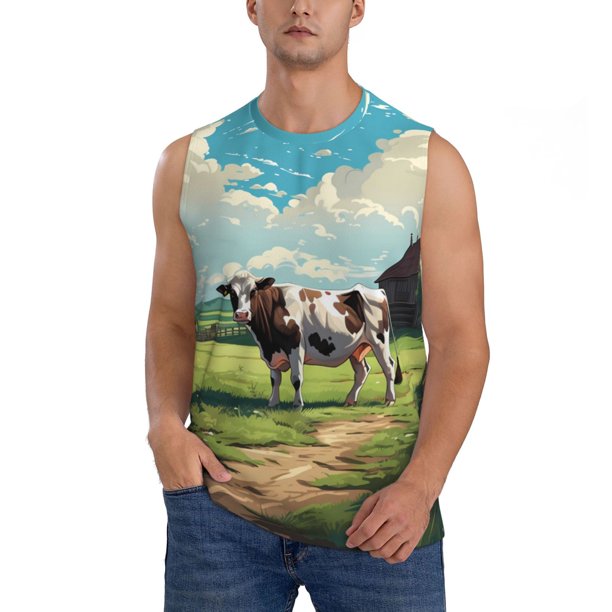 Balery Prairie Pasture Cow Camisetas sin mangas para hombre, absorbe la humedad y protege contra el mal olor.-3X-Large