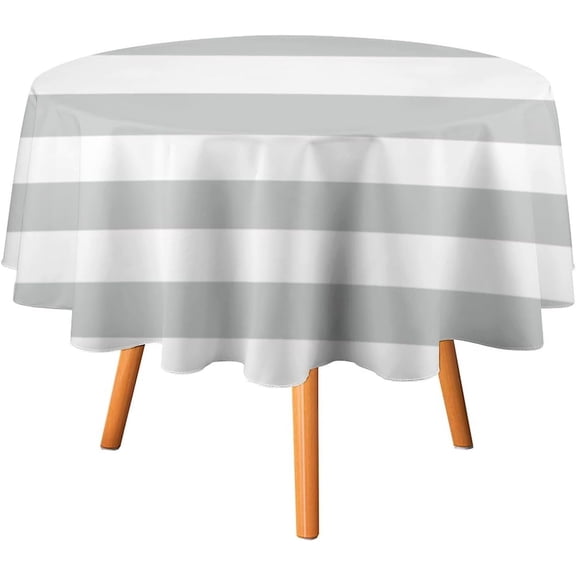 Tablecloth Gray White Stripe Table Cover 60inch Round Washable Table Cloth for Kitchen Dinning Party Tabletop Modern Decoration