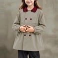 thumbnail image 2 of lnmuld Girls Contrast Peter Pan Collar Double Breasted Gathered Trench Coat A Line Casual Outerwear Khaki,7-8 Years, 2 of 5