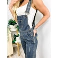 thumbnail image 4 of Women's Denim Straight Leg Jeans Available in Regular, Petite, and Tall Lengths Distressed Raw Scratch Style Tapered Leg Overalls, 4 of 7