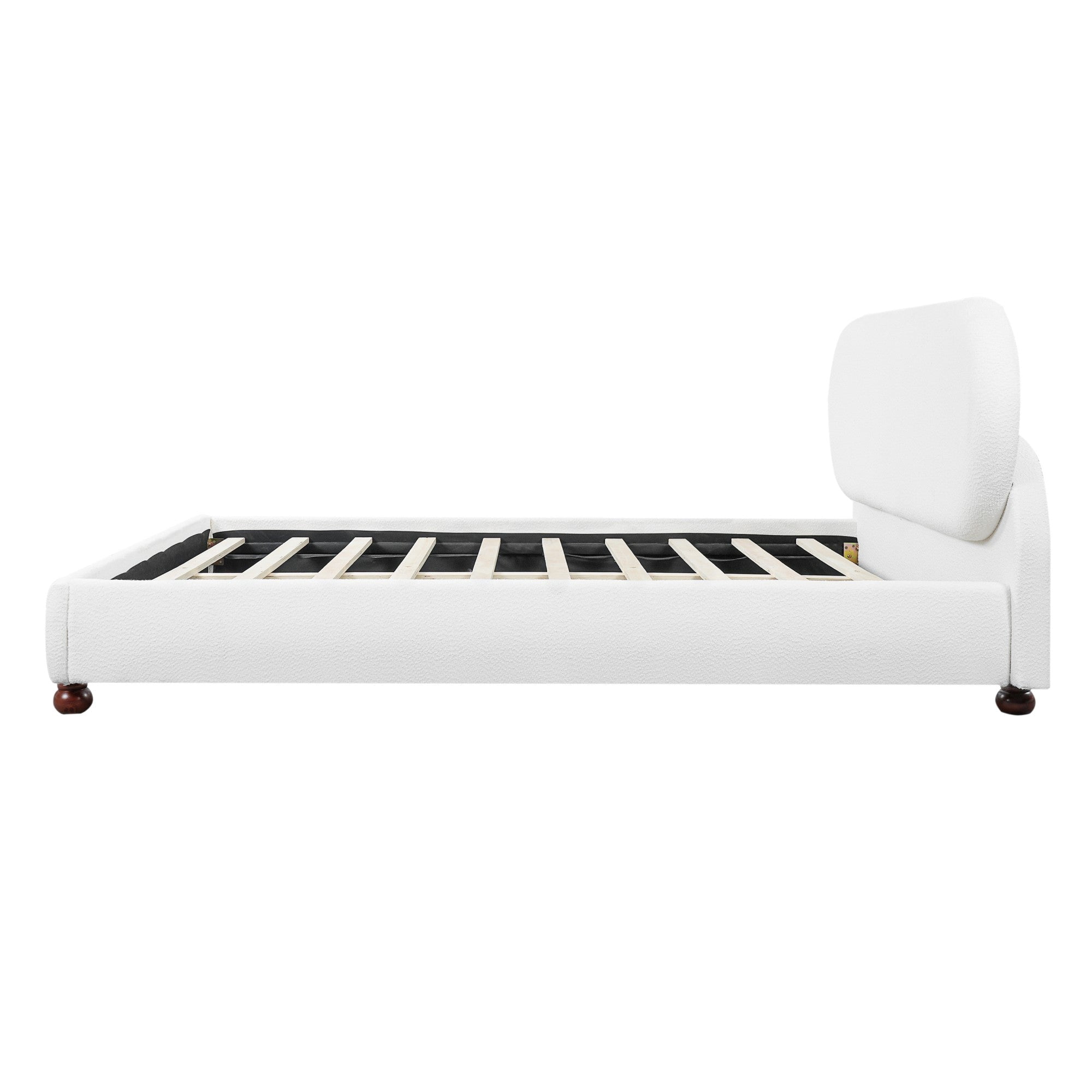 Sailvan King Cream Boucle Upholstered Bed,Modern Platform Bed Frame with Curved Headboard and Solid Rubber Wood Gourd Legs,800lb Support