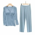 thumbnail image 4 of Maternity Nursing Pajamas Set Postpartum Breastfeeding Long Sleeve Shirts, 2 PCS Pregnancy Blouse & Pants Pjs Blue XXL, 4 of 7