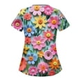 thumbnail image 3 of YDKZYMD Under Scrub Tops for Women Floral Flowers Nurse Uniform Short Sleeve Plus Size Scrubs Graphic V Neck Jogger Scrub Shirt Workwear Petite with Pockets Scrub Tops Hot Pink M, 3 of 3