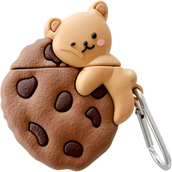 GJX Cute AirPods 4 Generation Case, Kawaii 3D Cartoon Cookie Bear Soft Silicone Protective Cover with Keychain Shockproof Charging Case Compatible with AirPods 4 for Girls Women