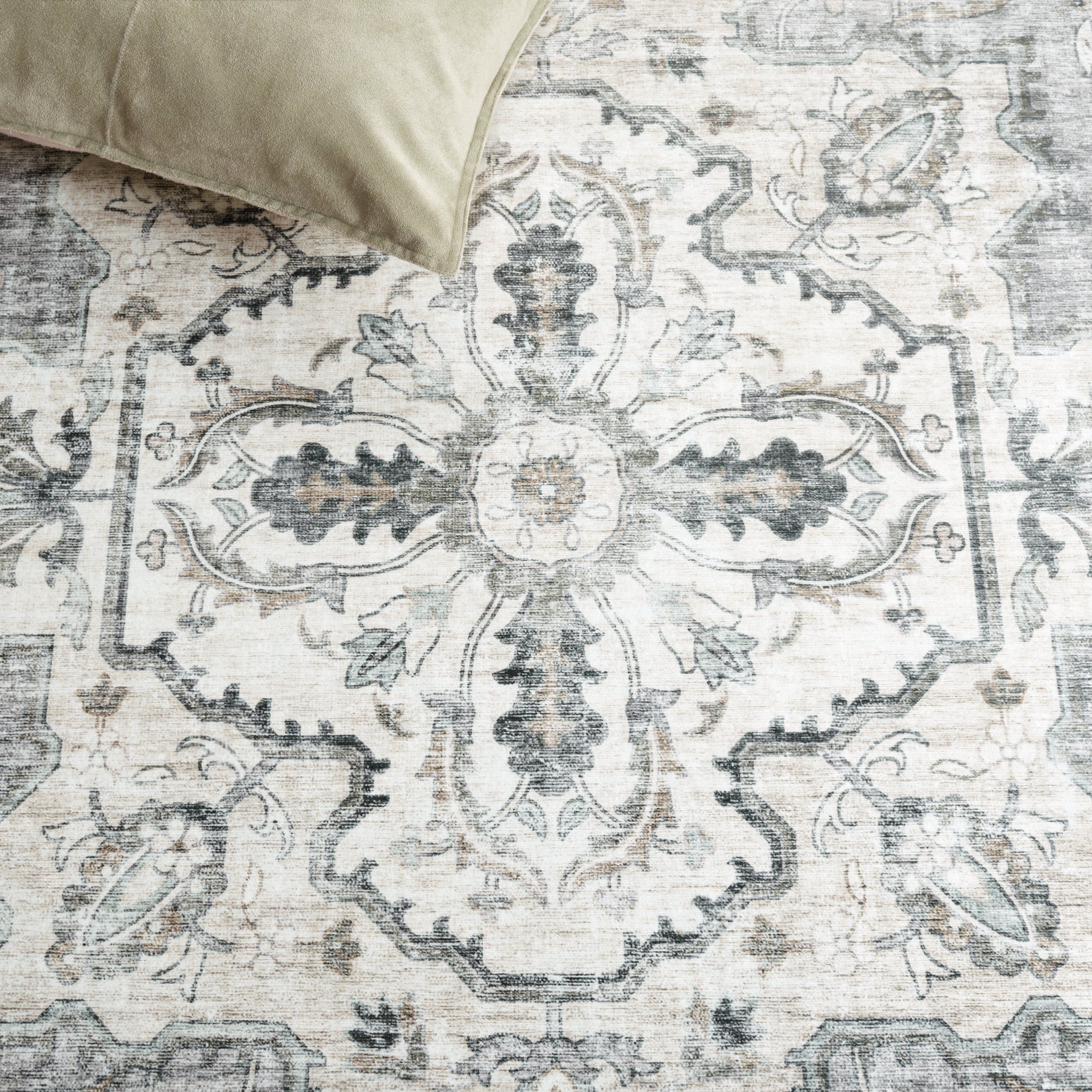 SAFAVIEH Arizona Gorica Distressed Polyester Machine Washable Runner Rug, Light Grey/Beige, 2'6" x 12'