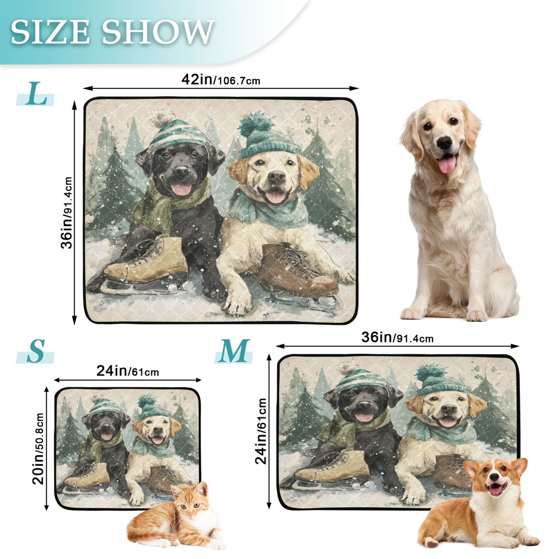 Qxltty Snow Labrador Cat litter Pads Pet Set of 3 Diaper Mats Center Anti-leakage Layer Absorbent Soft and Comfortable