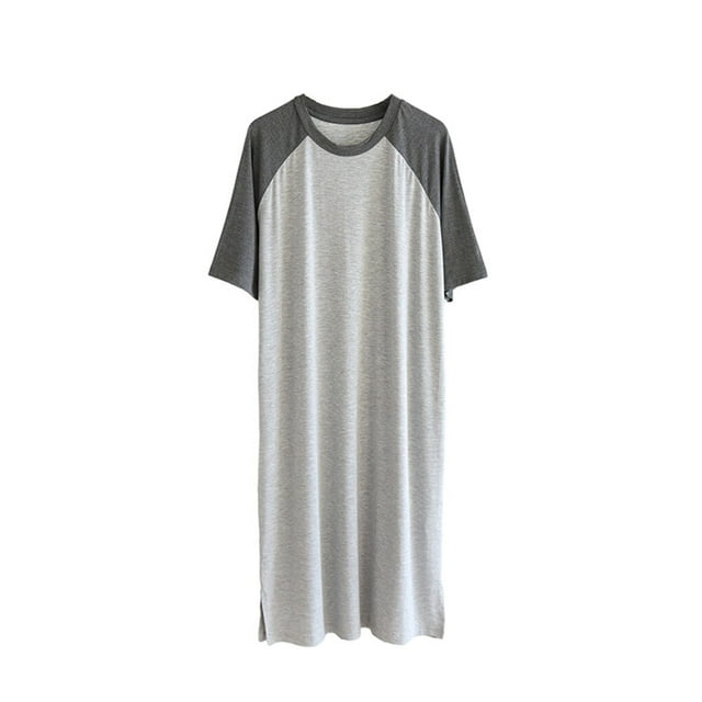 pitrice Chemise de Nuit Homme Coton Raglan Vêtement de Nuit Léger Robe de Pyjama Respirante Col Rond Chemise de Nuit à Empiècements Gris Foncé/gris Clair TTTG