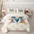 thumbnail image 2 of Feelyou Floral Alphabet M Bed Spread Queen for Women Girls, Watercolor Groovy Rose Queen Coverlet Set, Multi-Color, 3pcs, 2 of 7