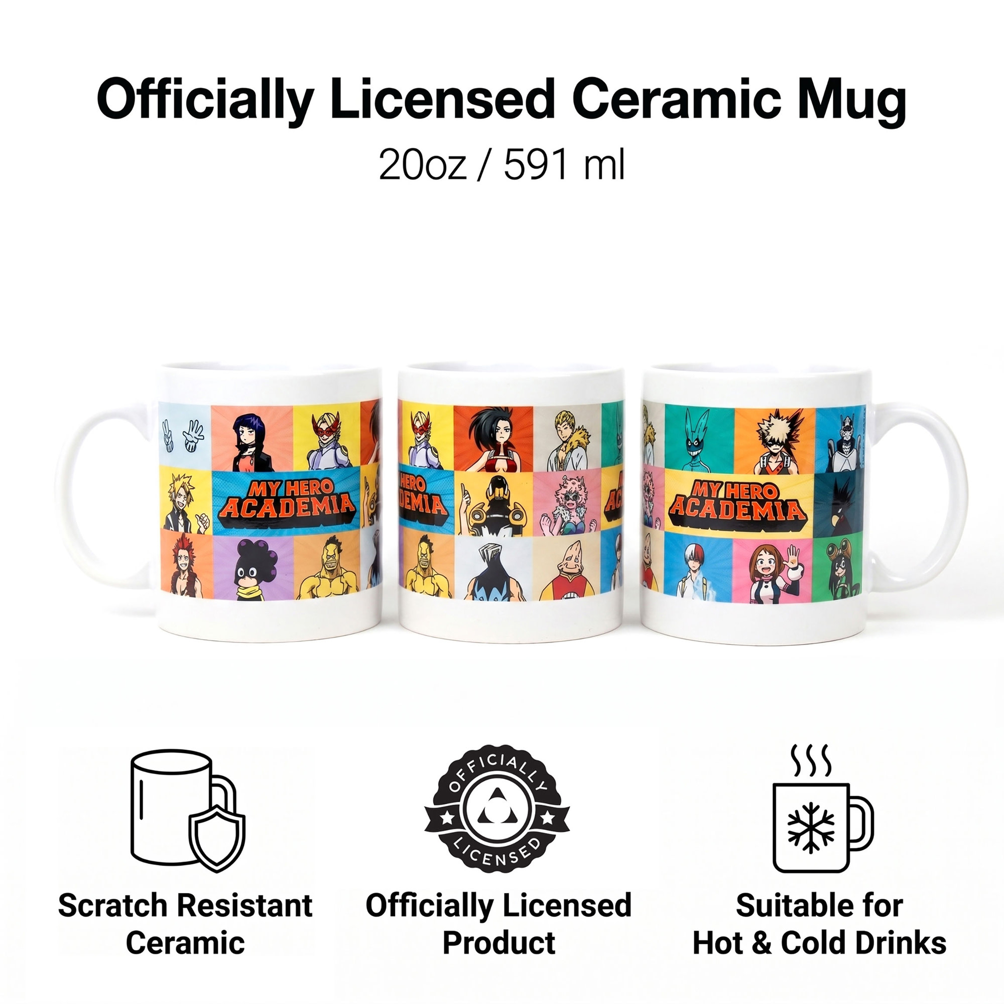 Pyramid America: My Hero Academia: Character Grid - 20oz Ceramic Mug - Coffee & Tea Cup, Microwave-Dishwasher Safe, Anime Fan Collectible, Licensed