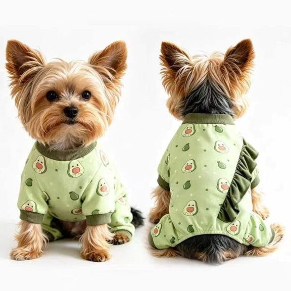 Dog Pajamas for Small Dogs,4 Legs Breathable Lightweight Dog Clothes Puppy Onesies Jumpsuit with Cute Ruffles for Yorkie,Chihuahua, Avocado XS