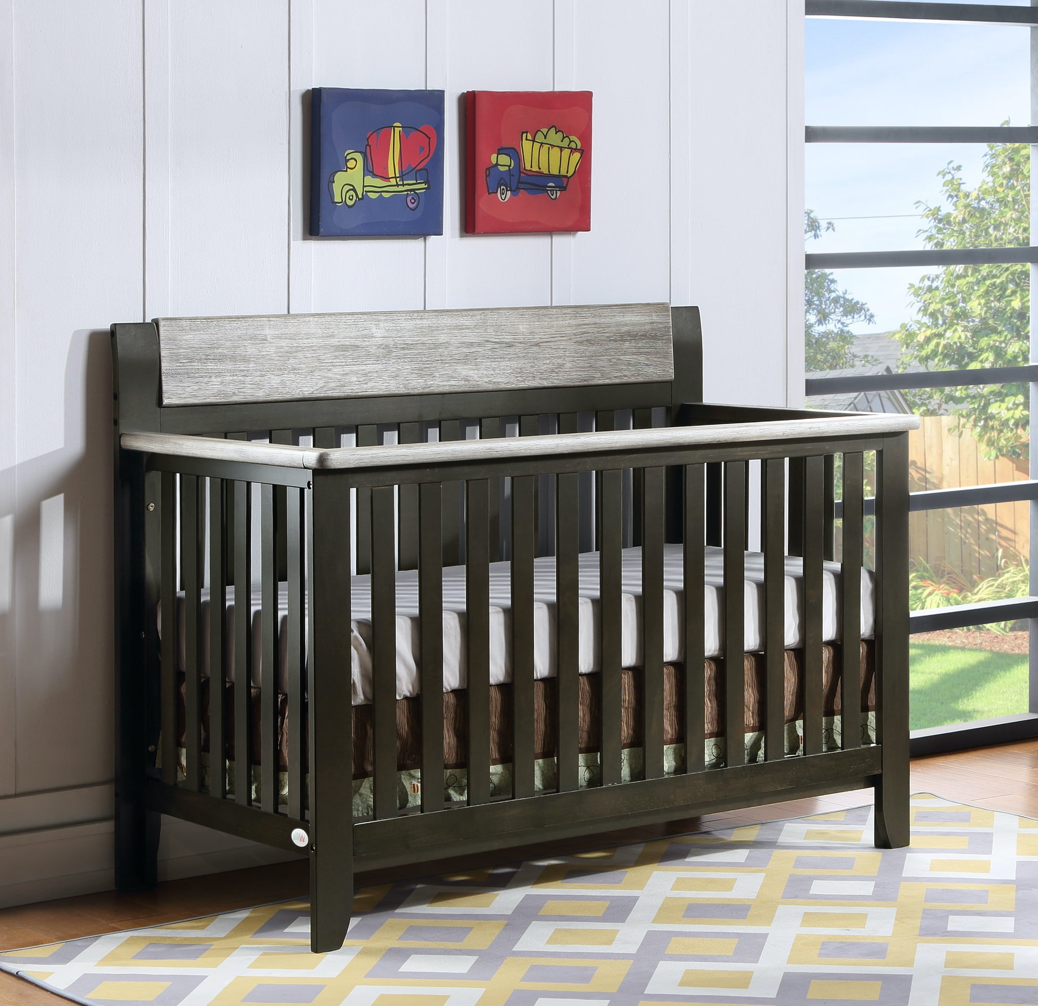Suite Bebe Hayes 4 in 1 Convertible Crib in Coffee and Faux Barnwood Quick Ship 