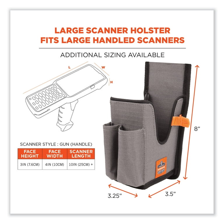 Squids 5540 Handheld Barcode Scanner Holster with Belt Loop, Large, 2.75x3.5x8, Polyester, Gray, Ships in 1-3 Business Days Squids 5540 Handheld Barcode Scanner Holster with Belt Loop, Large, 2.75x3.5x8, Polyester, Gray, Ships in 1-3 Business Days