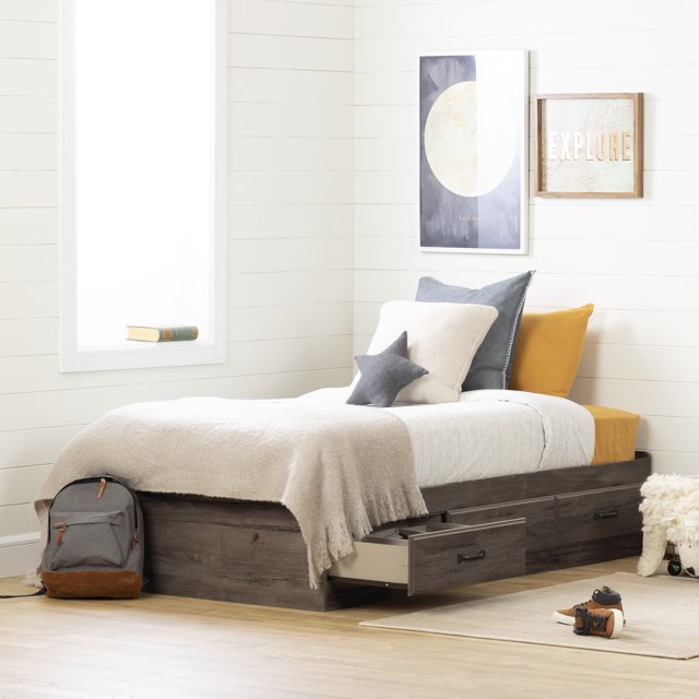 South Shore Ulysses Twin Mate's Platform Storage Bed with 3 Drawers, in Fall Oak