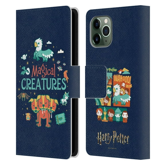 Head Case Designs Officially Licensed Harry Potter Deathly Hallows I Magical Creatures Leather Book Wallet Case Cover Compatible with Apple iPhone 11 Pro