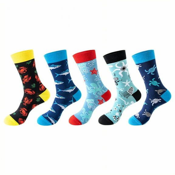 TELOLY 5Pairs Boot Socks for Women,Autumn & Winter Use Womens Crew Socks,Sweat-Wicking & Odor-Free Long Socks,Combination8