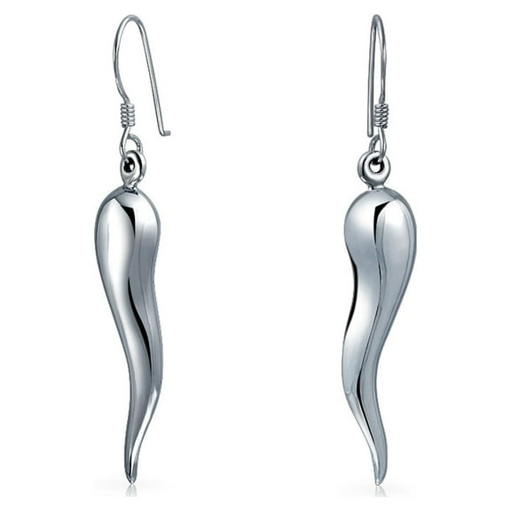 Bling Jewelry Womens Lucky Italian Horn Cornicello Style Sterling Silver Dangle Earrings Polished