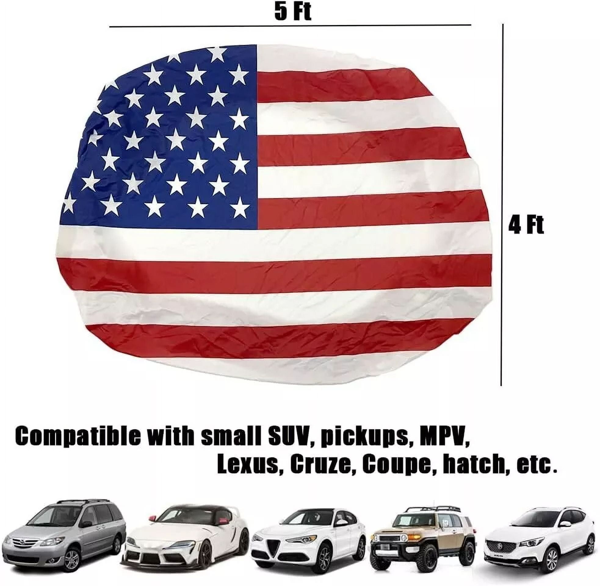 American Flag Car Hood Cover Universal Size Elastic Polyester Patriotic USA 4x5 ft